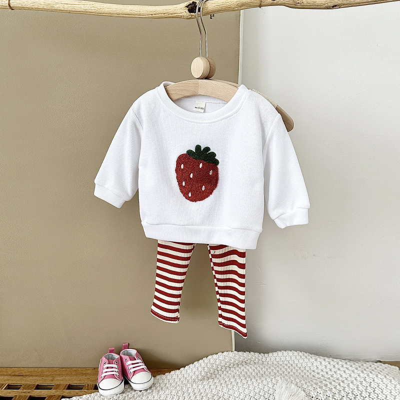 Dječje odijelo za bebe u korejskom stilu za proljeće i jesen, pletene hlače dugih rukava s vezom i voćem za novorođenče, prekogranično