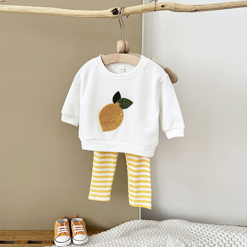 Dječje odijelo za bebe u korejskom stilu za proljeće i jesen, pletene hlače dugih rukava s vezom i voćem za novorođenče, prekogranično