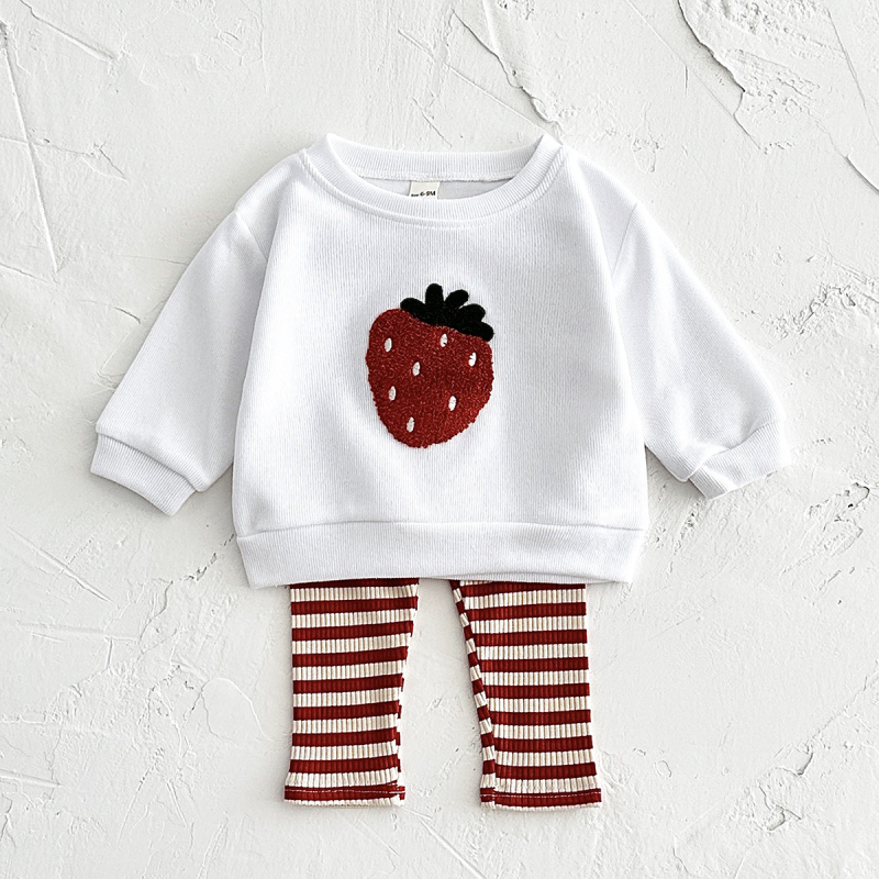 Dječje odijelo za bebe u korejskom stilu za proljeće i jesen, pletene hlače dugih rukava s vezom i voćem za novorođenče, prekogranično
