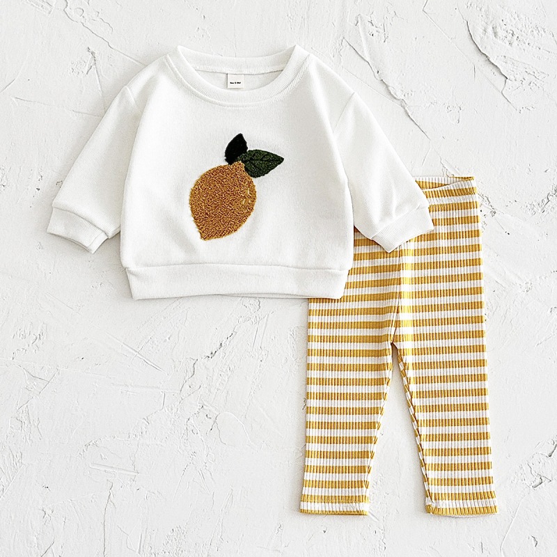 Dječje odijelo za bebe u korejskom stilu za proljeće i jesen, pletene hlače dugih rukava s vezom i voćem za novorođenče, prekogranično
