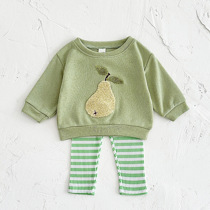 Dječje odijelo za bebe u korejskom stilu za proljeće i jesen, pletene hlače dugih rukava s vezom i voćem za novorođenče, prekogranično