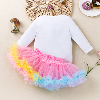 Ρούχα για μωρά, χονδρική, ρούχα για νεογέννητα, φόρεμα γενεθλίων για κορίτσια, φορέματα με μακριά μανίκια και τυπωμένα καπέλα, φόρεμα με πουγκί