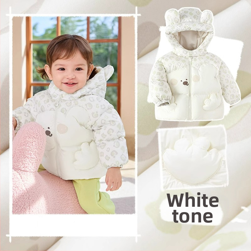 Bērnu dūnu jaka ar vieglu kapuci 2024. gada jauna bērnu apģērba mazuļu dūnu jaka, silta jaka zēniem un meitenēm