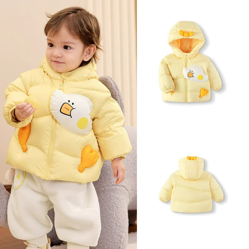 Bērnu dūnu jaka ar vieglu kapuci 2024. gada jauna bērnu apģērba mazuļu dūnu jaka, silta jaka zēniem un meitenēm