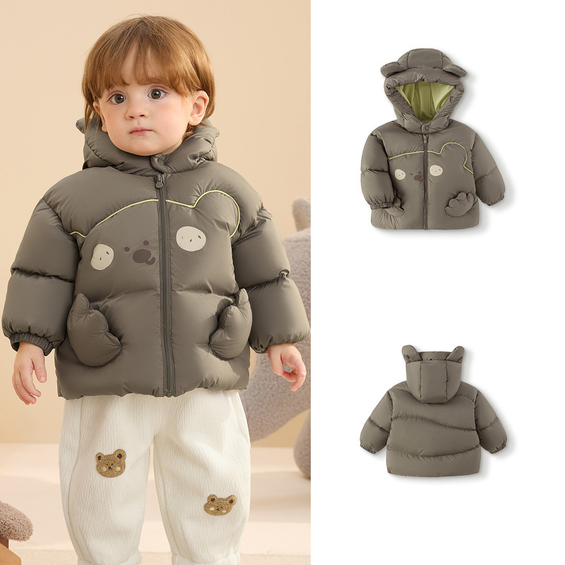 Bērnu dūnu jaka ar vieglu kapuci 2024. gada jauna bērnu apģērba mazuļu dūnu jaka, silta jaka zēniem un meitenēm