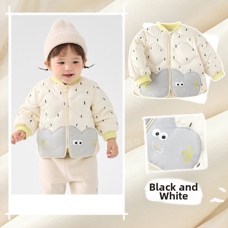 Atlaide dūnu jakām zēniem un meitenēm 2024. gada rudens un ziemas jaunā bērnu vieglā jaka mazuļiem, kas iziet ārā, baltas pīles dūnas ziemā