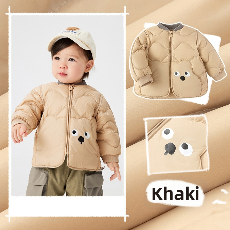 Atlaide dūnu jakām zēniem un meitenēm 2024. gada rudens un ziemas jaunā bērnu vieglā jaka mazuļiem, kas iziet ārā, baltas pīles dūnas ziemā