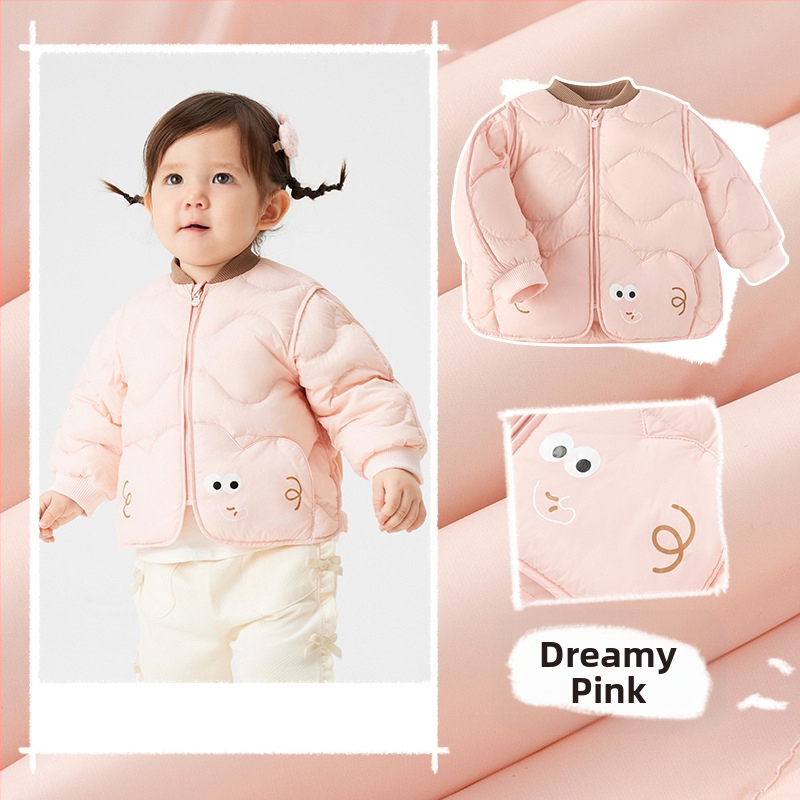 Atlaide dūnu jakām zēniem un meitenēm 2024. gada rudens un ziemas jaunā bērnu vieglā jaka mazuļiem, kas iziet ārā, baltas pīles dūnas ziemā