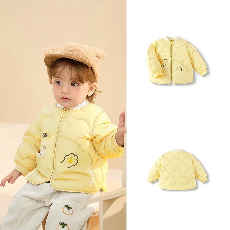 Atlaide dūnu jakām zēniem un meitenēm 2024. gada rudens un ziemas jaunā bērnu vieglā jaka mazuļiem, kas iziet ārā, baltas pīles dūnas ziemā