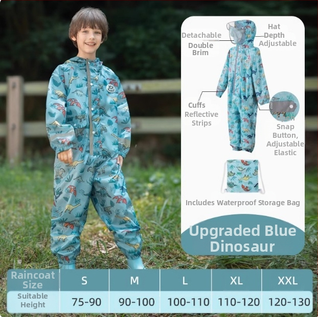 Laste ühes tükis vihmamantel poistele beebi pontšo naiste lasteaia dinosauruse vihmapüksid komplekt täiskeha vihmakindel vihmamantli partii