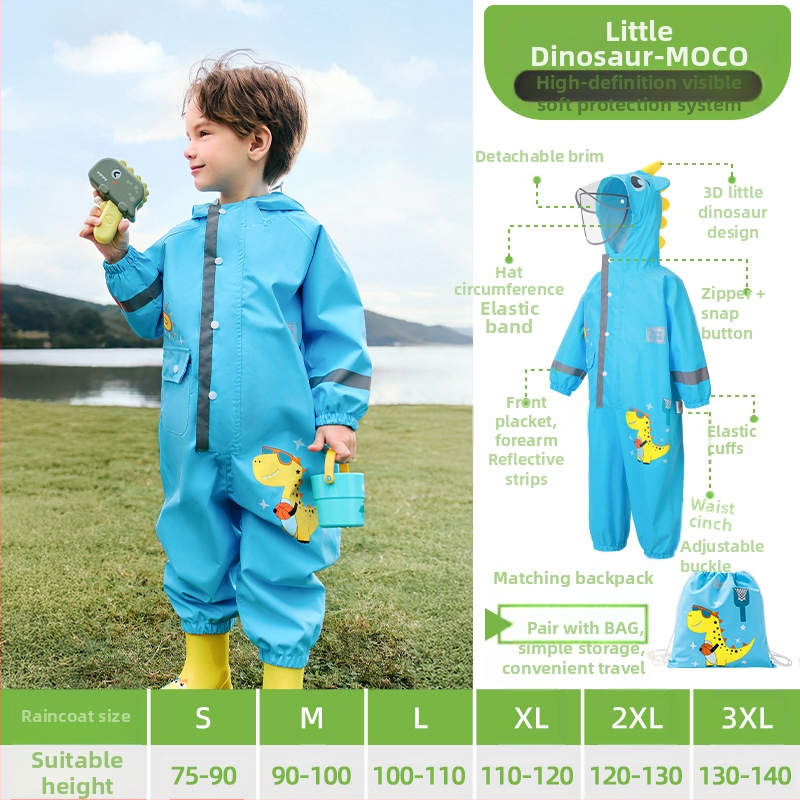 Laste ühes tükis vihmamantel poistele beebi pontšo naiste lasteaia dinosauruse vihmapüksid komplekt täiskeha vihmakindel vihmamantli partii