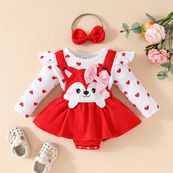 Amazon Cute Baby Girl Love Fox Μακρυμάνικο Φόρεμα Φθινόπωρο και Χειμώνας Γλυκό Κορίτσι Ψεύτικο Λουράκι Plus Φούστα Fleece Μαντήλι για το Κεφαλάρι
