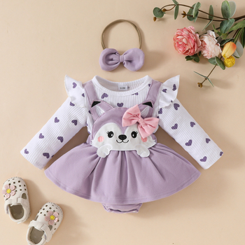 Amazon Cute Baby Girl Love Fox Μακρυμάνικο Φόρεμα Φθινόπωρο και Χειμώνας Γλυκό Κορίτσι Ψεύτικο Λουράκι Plus Φούστα Fleece Μαντήλι για το Κεφαλάρι