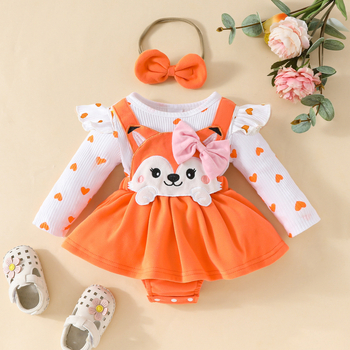 Amazon Cute Baby Girl Love Fox Μακρυμάνικο Φόρεμα Φθινόπωρο και Χειμώνας Γλυκό Κορίτσι Ψεύτικο Λουράκι Plus Φούστα Fleece Μαντήλι για το Κεφαλάρι