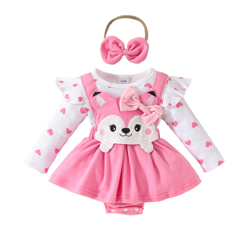 Amazon Cute Baby Girl Love Fox Μακρυμάνικο Φόρεμα Φθινόπωρο και Χειμώνας Γλυκό Κορίτσι Ψεύτικο Λουράκι Plus Φούστα Fleece Μαντήλι για το Κεφαλάρι