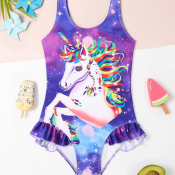 2024 Costum de baie dintr-o singură piesă pentru copii, model nou, costum de baie dintr-o singură piesă cu unicorn pentru fete