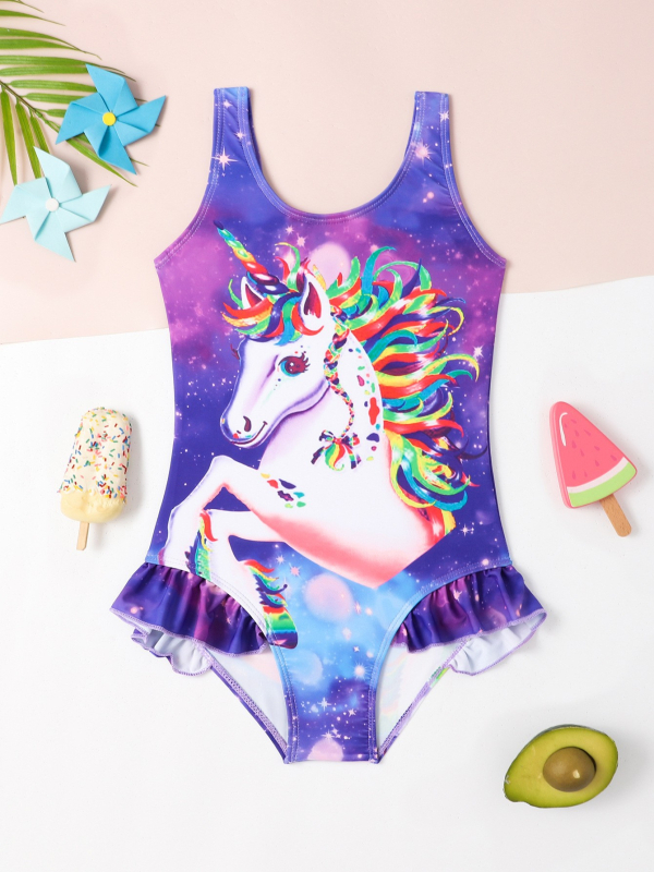 2024 Costum de baie dintr-o singură piesă pentru copii, model nou, costum de baie dintr-o singură piesă cu unicorn pentru fete