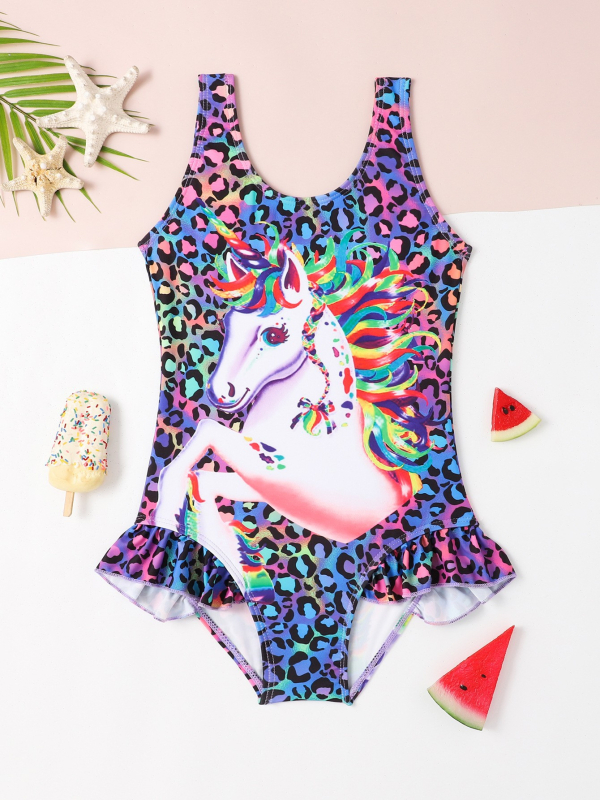 2024 Costum de baie dintr-o singură piesă pentru copii, model nou, costum de baie dintr-o singură piesă cu unicorn pentru fete