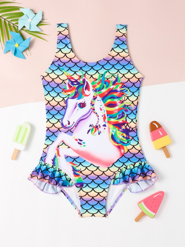 2024 Costum de baie dintr-o singură piesă pentru copii, model nou, costum de baie dintr-o singură piesă cu unicorn pentru fete