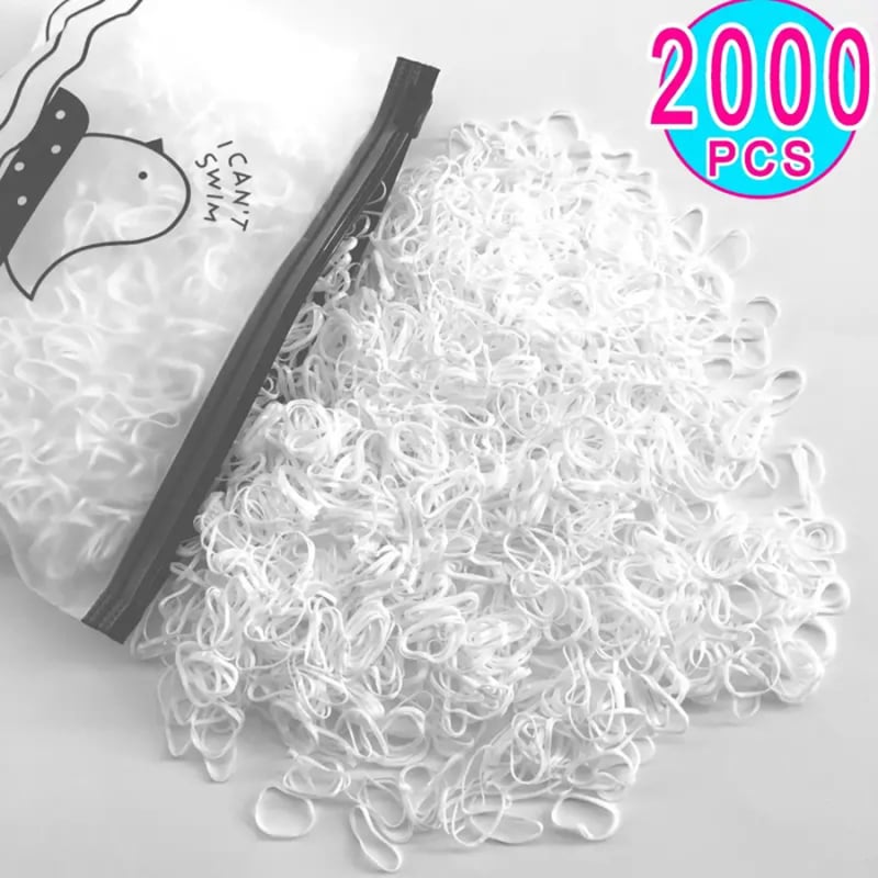2000 de coarde de păr pentru copii, bandă de cauciuc de unică folosință, fete, bebeluși, tragere puternică, inel de păr continuu, ambalat în pungă, nu rănește coarda de păr
