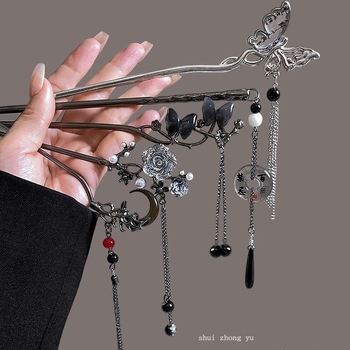 Naujas kiniško stiliaus šaunus kutais puoštas moteriškas antikvarinis, aukštos klasės plaukų segtukas su „Cheongsam Hanfu“ segtuku, padidinto aukščio galvos apdangalas