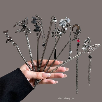 Naujas kiniško stiliaus šaunus kutais puoštas moteriškas antikvarinis, aukštos klasės plaukų segtukas su „Cheongsam Hanfu“ segtuku, padidinto aukščio galvos apdangalas