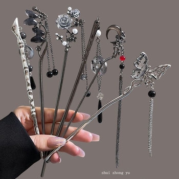 Naujas kiniško stiliaus šaunus kutais puoštas moteriškas antikvarinis, aukštos klasės plaukų segtukas su „Cheongsam Hanfu“ segtuku, padidinto aukščio galvos apdangalas