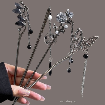 Naujas kiniško stiliaus šaunus kutais puoštas moteriškas antikvarinis, aukštos klasės plaukų segtukas su „Cheongsam Hanfu“ segtuku, padidinto aukščio galvos apdangalas