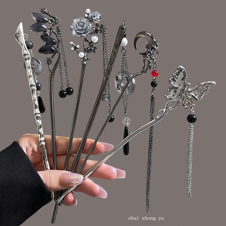 Naujas kiniško stiliaus šaunus kutais puoštas moteriškas antikvarinis, aukštos klasės plaukų segtukas su „Cheongsam Hanfu“ segtuku, padidinto aukščio galvos apdangalas