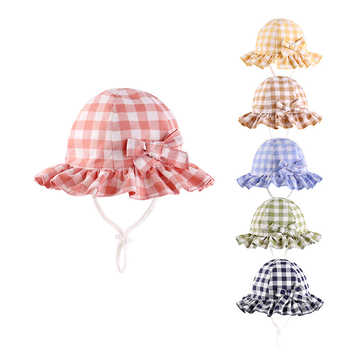 Dječji šešir iz 2024. godine, za djevojčice, kratki obod, mašna, zaštita od sunca, pamučni šešir za sunce, kupolasti ribarski šešir za zaštitu od sunca