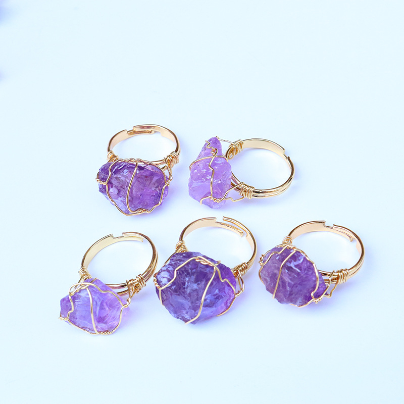 Δαχτυλίδι με φυσική πέτρα, κρύσταλλο, ρυθμιζόμενο δαχτυλίδι, αυθεντική πέτρα, αμέθυστος, ακανόνιστη πέτρα, χειροποίητο, κουρδιστό