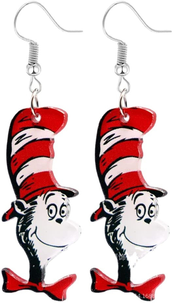 Трансгранични креативни обеци с анимационни герои, китара и котка с червено куче, за дами и момичета, ученици, връщане в училище, подарък за благодарност на учител