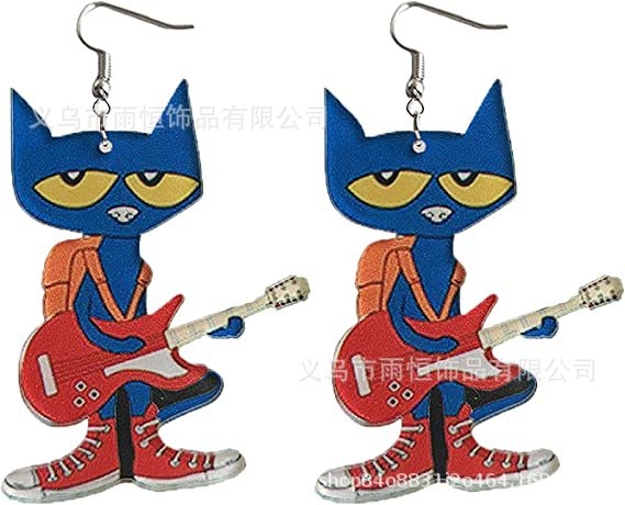 Pārrobežu radoši multfilmu ģitāras kaķa sarkanā suņa auskari dāmām un meitenēm, skolniecēm, atgriešanās skolā, skolotāja, pateicības dāvana