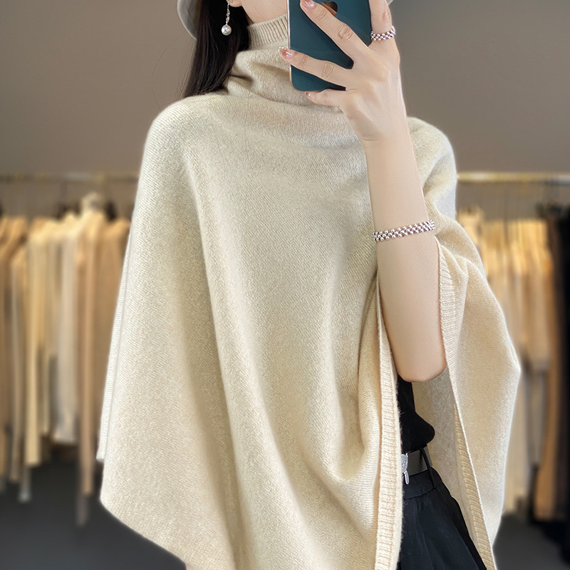 Rudens ir žiemos pūkinė apykaklė, grynos spalvos šalikas, liemenė, moteriškas 100% vilnos megztas apsiaustas, megztinis su išorine puošmena