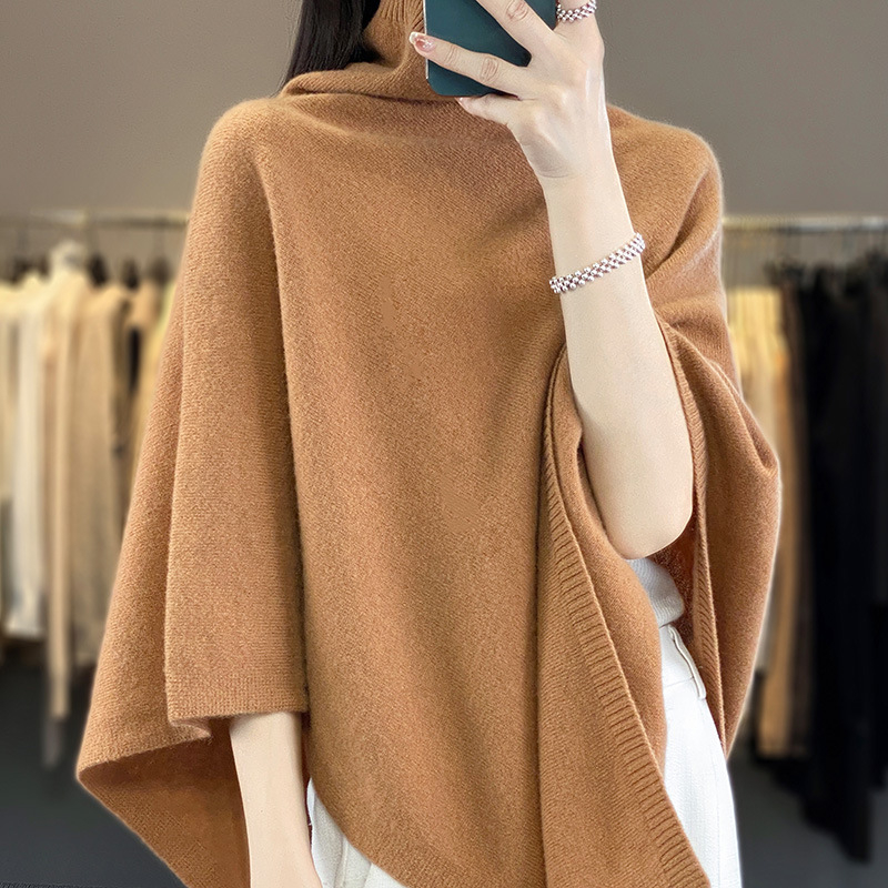 Rudens ir žiemos pūkinė apykaklė, grynos spalvos šalikas, liemenė, moteriškas 100% vilnos megztas apsiaustas, megztinis su išorine puošmena