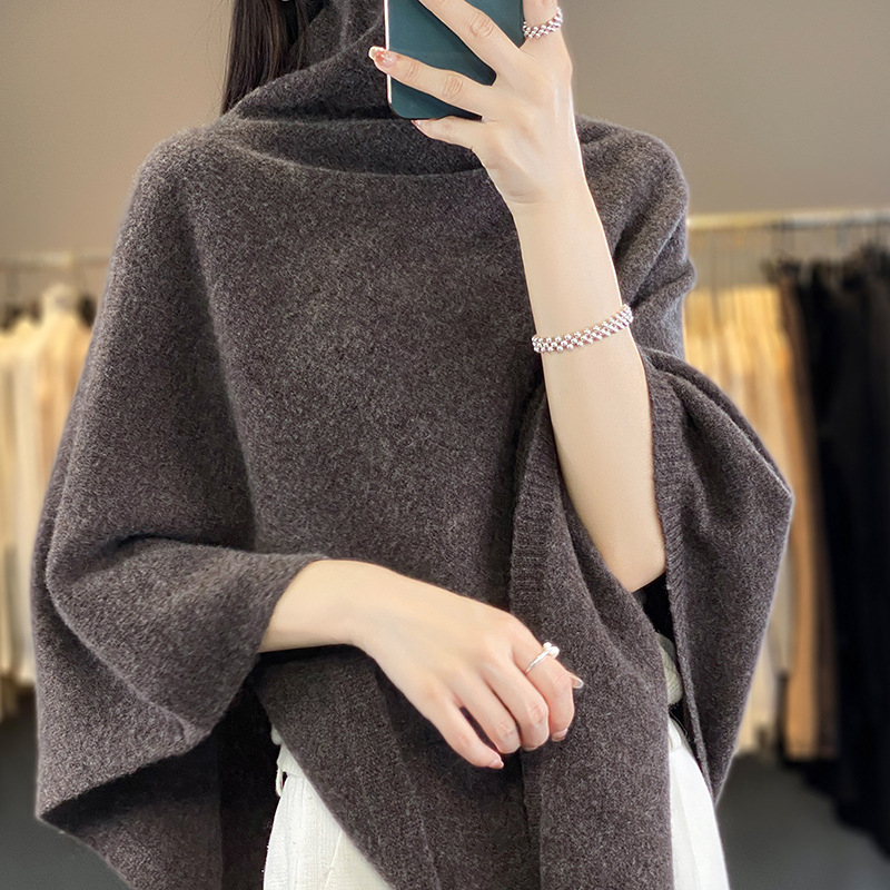 Rudens ir žiemos pūkinė apykaklė, grynos spalvos šalikas, liemenė, moteriškas 100% vilnos megztas apsiaustas, megztinis su išorine puošmena