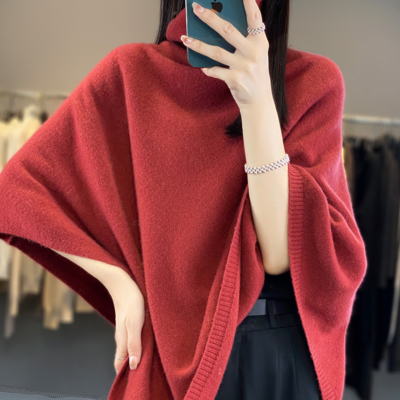 Rudens ir žiemos pūkinė apykaklė, grynos spalvos šalikas, liemenė, moteriškas 100% vilnos megztas apsiaustas, megztinis su išorine puošmena