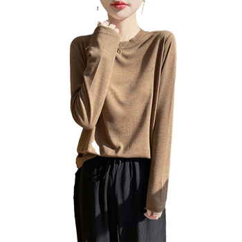 2025 Primăvara și Vara Nou Pulover cu Guler Rotund Tencel Lyocell Mânecă Lungă Subțire Culoare Solidă Simplă Pulover Cămașă de Bază