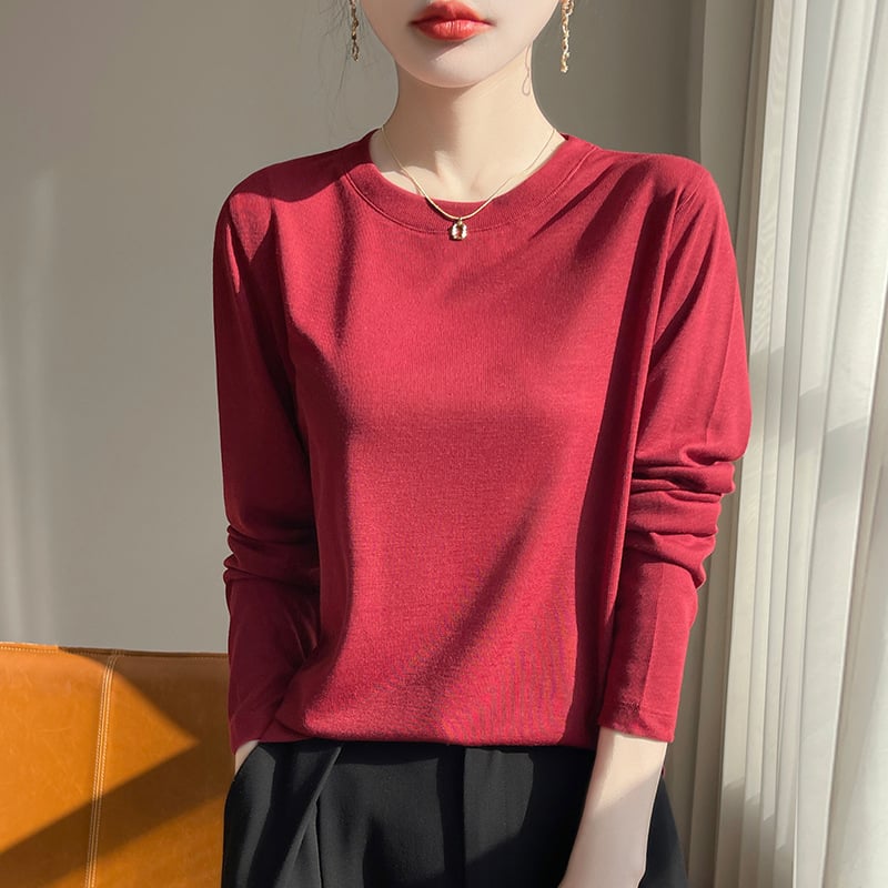 2025 Primăvara și Vara Nou Pulover cu Guler Rotund Tencel Lyocell Mânecă Lungă Subțire Culoare Solidă Simplă Pulover Cămașă de Bază