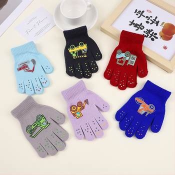 Gamintojo vaikiškos akrilinės megztos pirštinės su automobilio raštu, rudeninės ir žieminės šiltos pirštinės, didmeninė prekyba