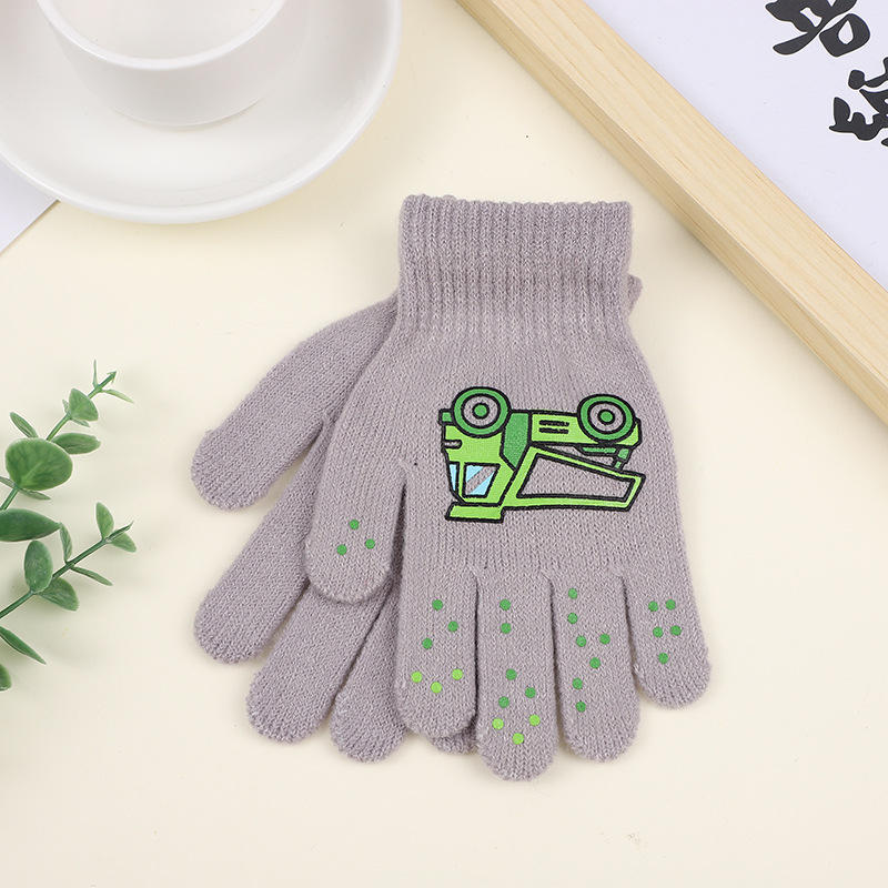 Gamintojo vaikiškos akrilinės megztos pirštinės su automobilio raštu, rudeninės ir žieminės šiltos pirštinės, didmeninė prekyba