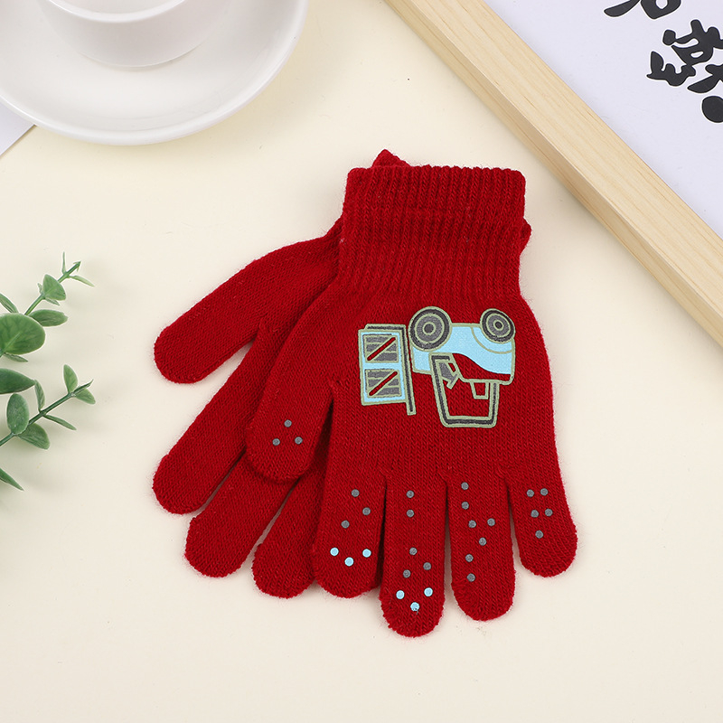 Gamintojo vaikiškos akrilinės megztos pirštinės su automobilio raštu, rudeninės ir žieminės šiltos pirštinės, didmeninė prekyba