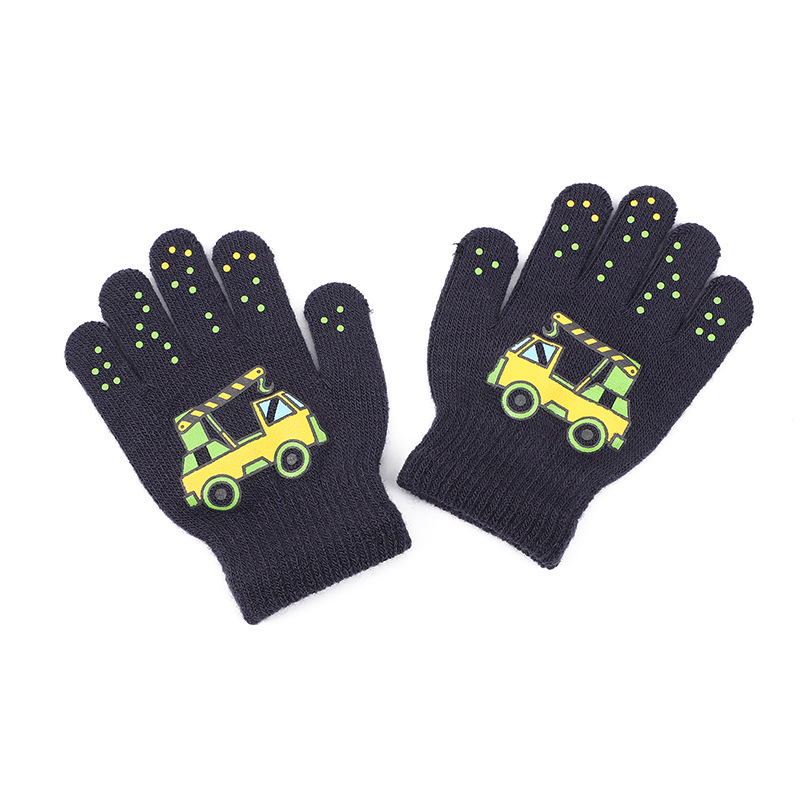 Gamintojo vaikiškos akrilinės megztos pirštinės su automobilio raštu, rudeninės ir žieminės šiltos pirštinės, didmeninė prekyba