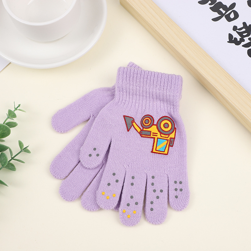 Gamintojo vaikiškos akrilinės megztos pirštinės su automobilio raštu, rudeninės ir žieminės šiltos pirštinės, didmeninė prekyba
