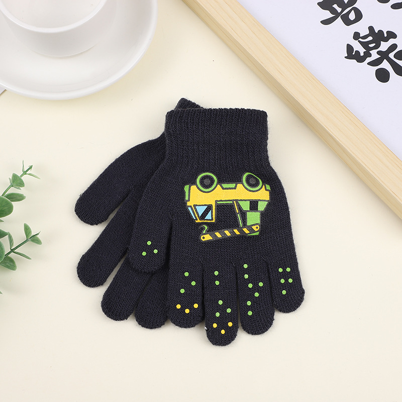 Gamintojo vaikiškos akrilinės megztos pirštinės su automobilio raštu, rudeninės ir žieminės šiltos pirštinės, didmeninė prekyba