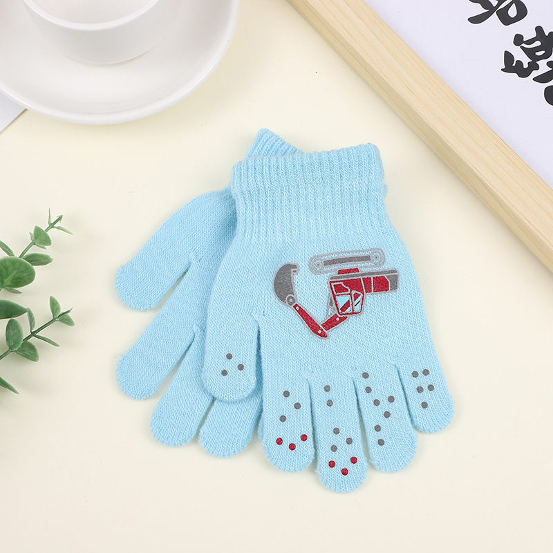Gamintojo vaikiškos akrilinės megztos pirštinės su automobilio raštu, rudeninės ir žieminės šiltos pirštinės, didmeninė prekyba