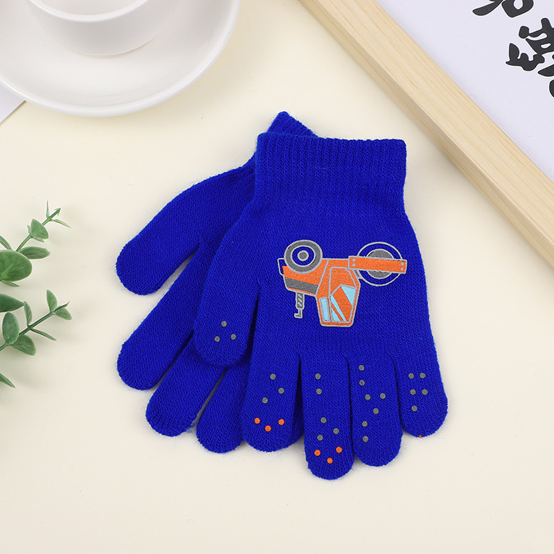 Gamintojo vaikiškos akrilinės megztos pirštinės su automobilio raštu, rudeninės ir žieminės šiltos pirštinės, didmeninė prekyba