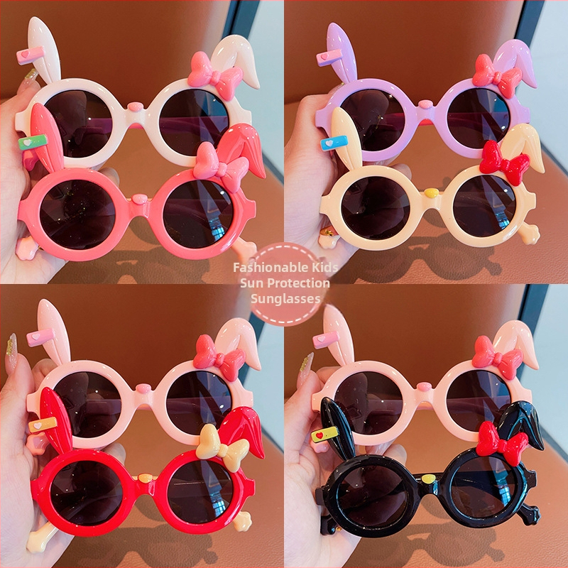 25 Νέα Παιδικά Γυαλιά Ηλίου με Κινούμενα Σχέδια, Χαριτωμένα Παιδικά Γυαλιά Ηλίου με Φιόγκο, Μακριά Αυτιά και Σταυρωτό Περίγραμμα