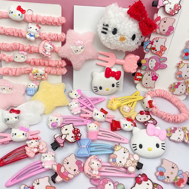 Agrafă de păr drăguță cu HelloKitty, set de frânghii pentru păr, inel de păr, coafură pentru copii, desene animate kt, combinație de felicitări de păr Hello Kitty