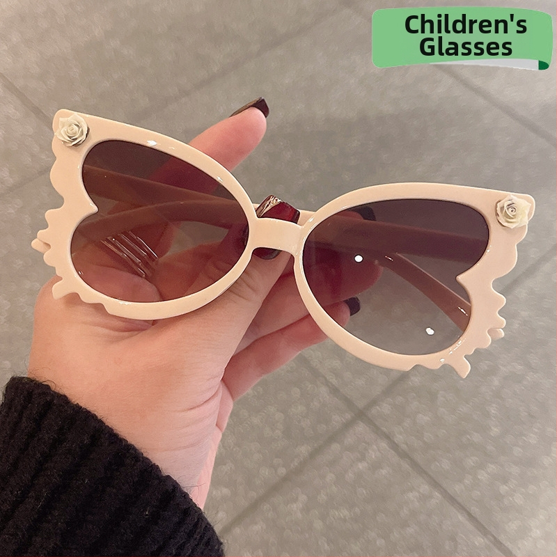 Χαριτωμένα γυαλιά ηλίου μωρού με λουλούδια, γυναικεία μόδα, παιδικά γυαλιά ηλίου σε χρώμα καραμέλας, μοντέρνα διακοσμητικά γυαλιά ηλίου για παιδιά σε σχήμα πεταλούδας